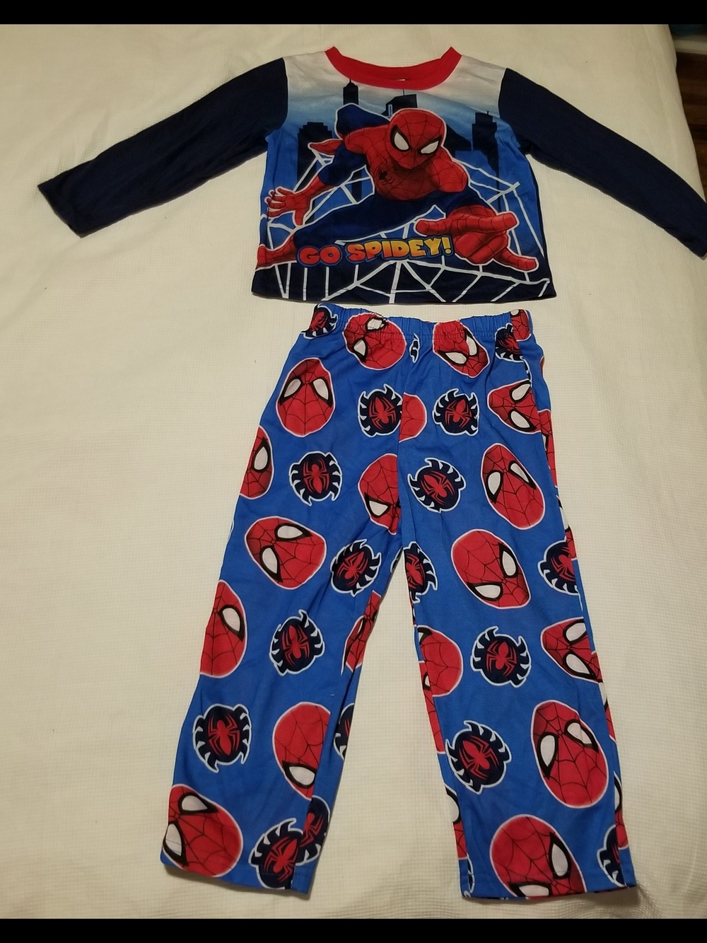 Spiderman Boy's 4T Red and Blue Two-Piece Pajama Set With Spiderman Logo On It